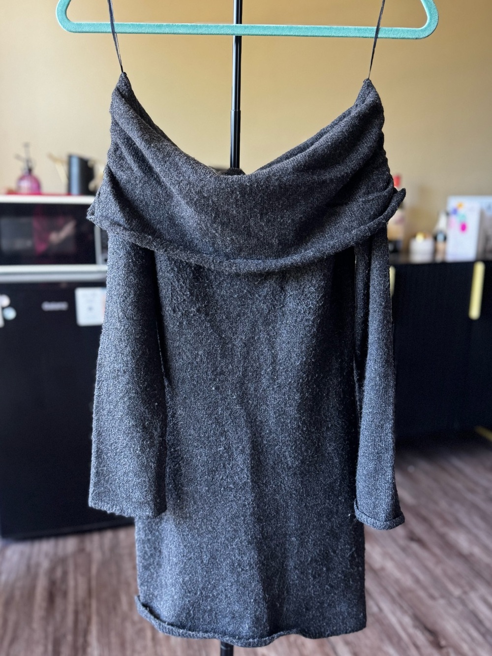 Garage Off-Shoulder Sweater Dress - Charcoal Gray